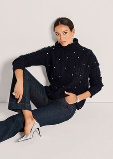 Cable-knit jumper with stand-up collar and rhinestone embellishment thumbnail 5