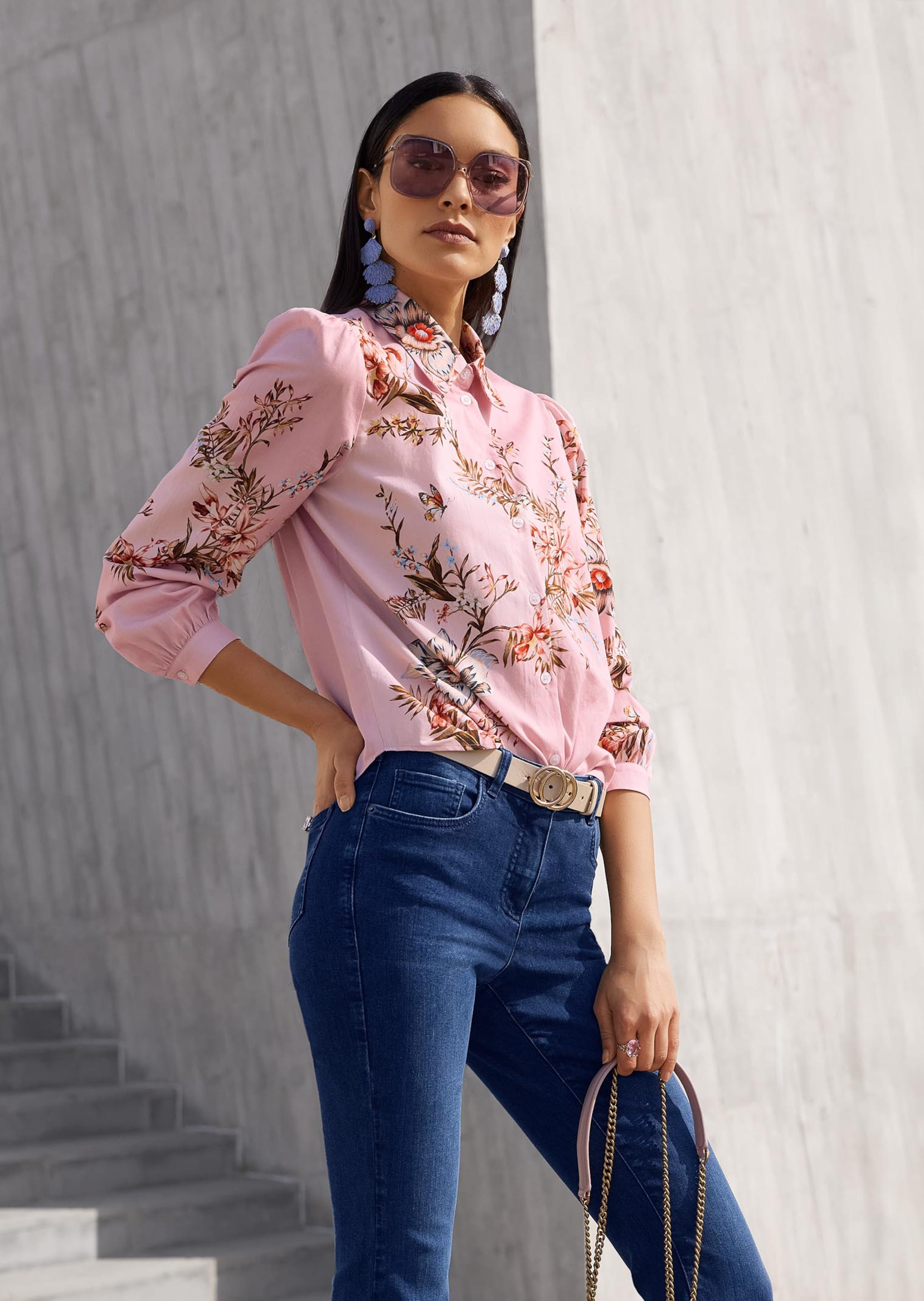 Baumwollbluse mit floralem Print