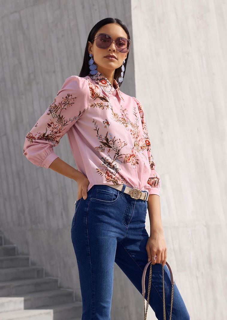 Baumwollbluse mit floralem Print