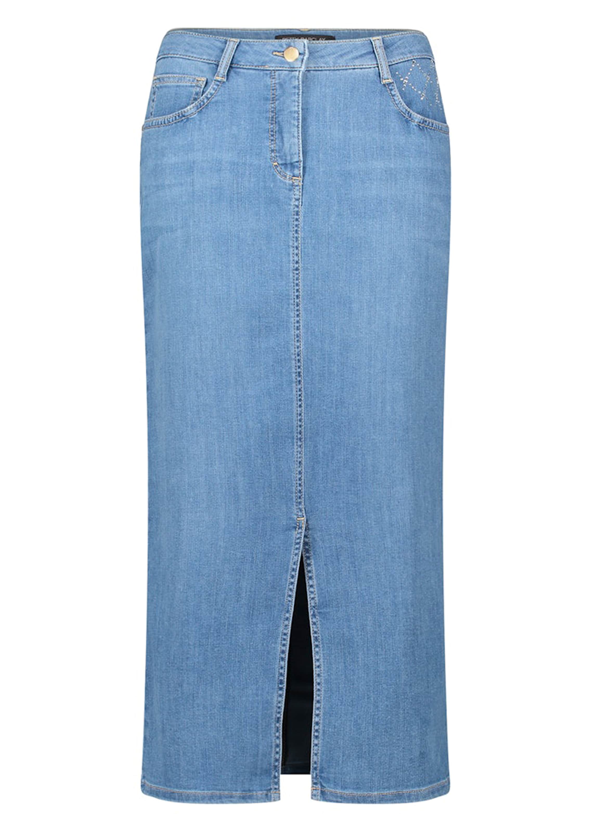 Jeansrock mit Glitzersteinen und Schlitz