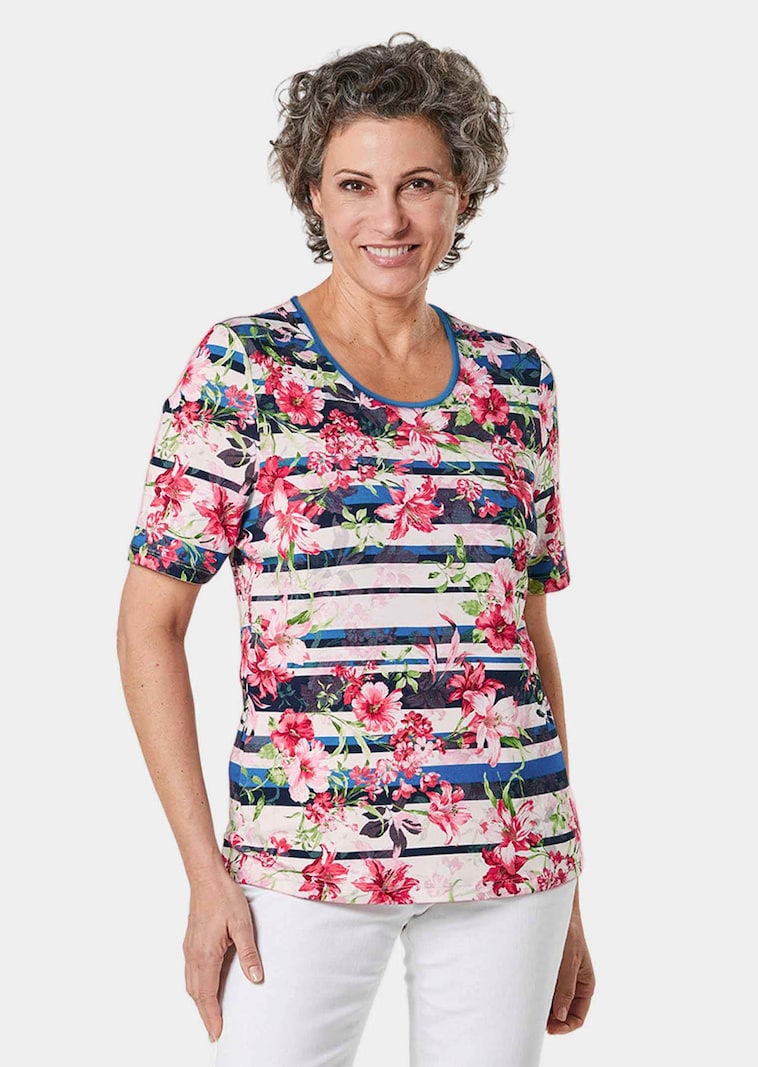 Comfortabel, gedessineerd shirt in een look van bloemen en strepen