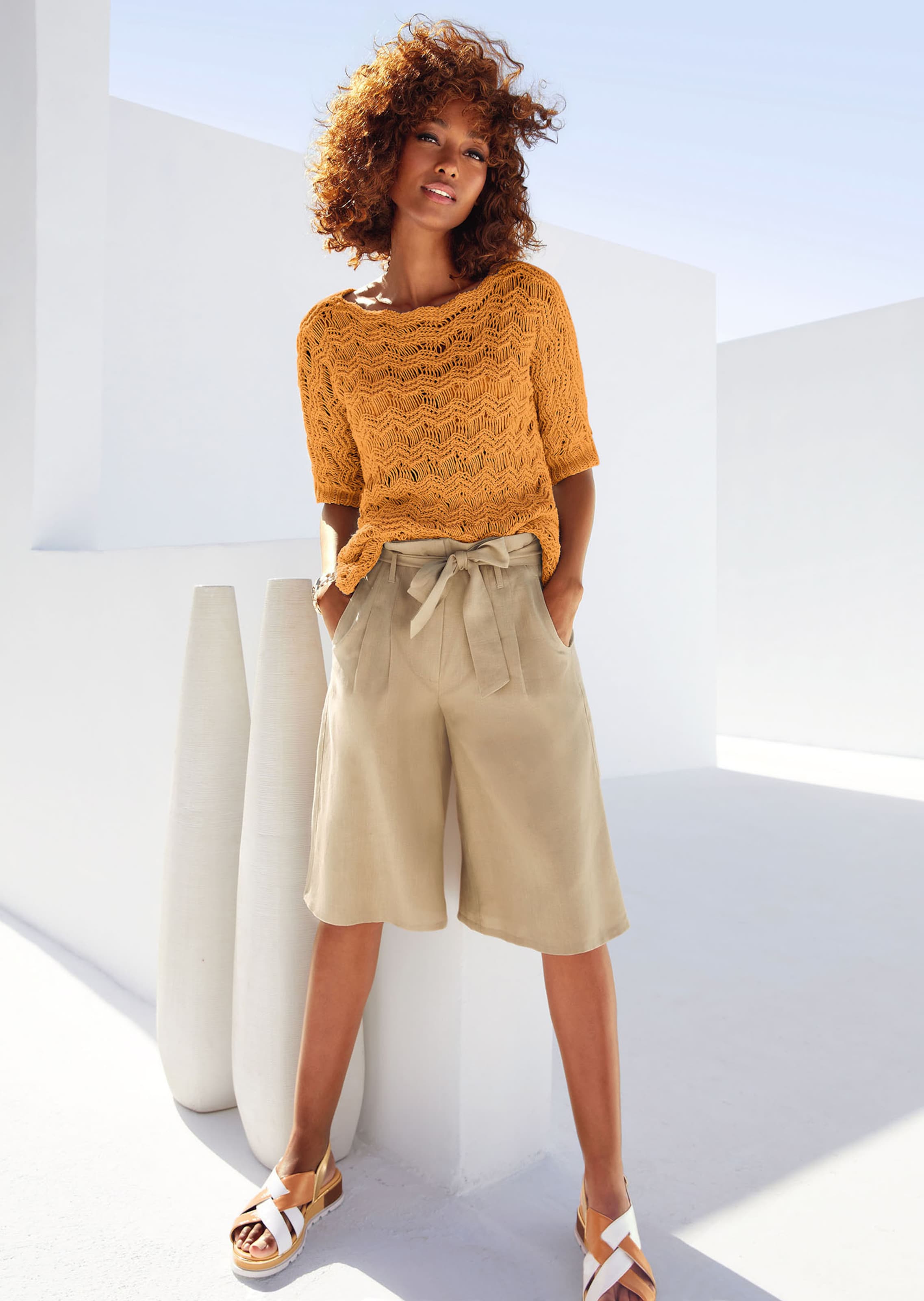 Highwaist-Bermudas aus Leinen
