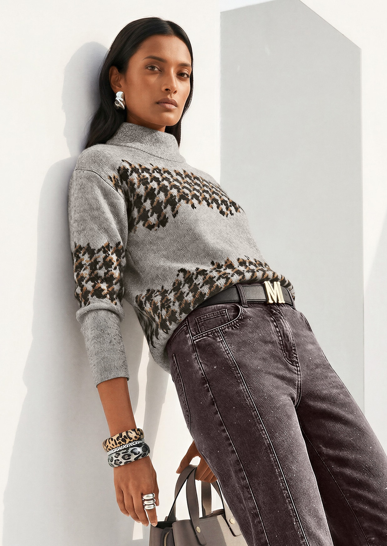 Sweat-shirt jacquard pied-de-poule