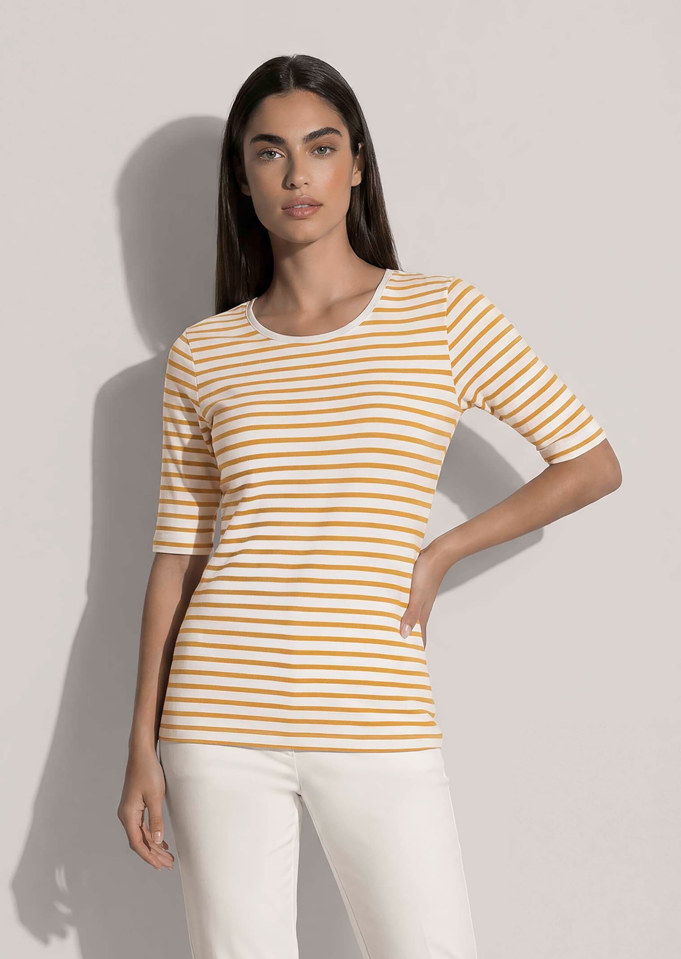 T-shirt rayé doux à manches mi-longues