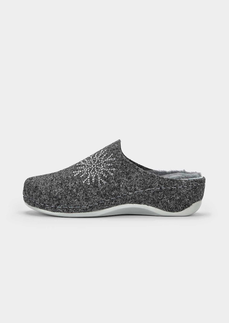 Pantoffeln aus Wollfilz mit Glitzersteinen