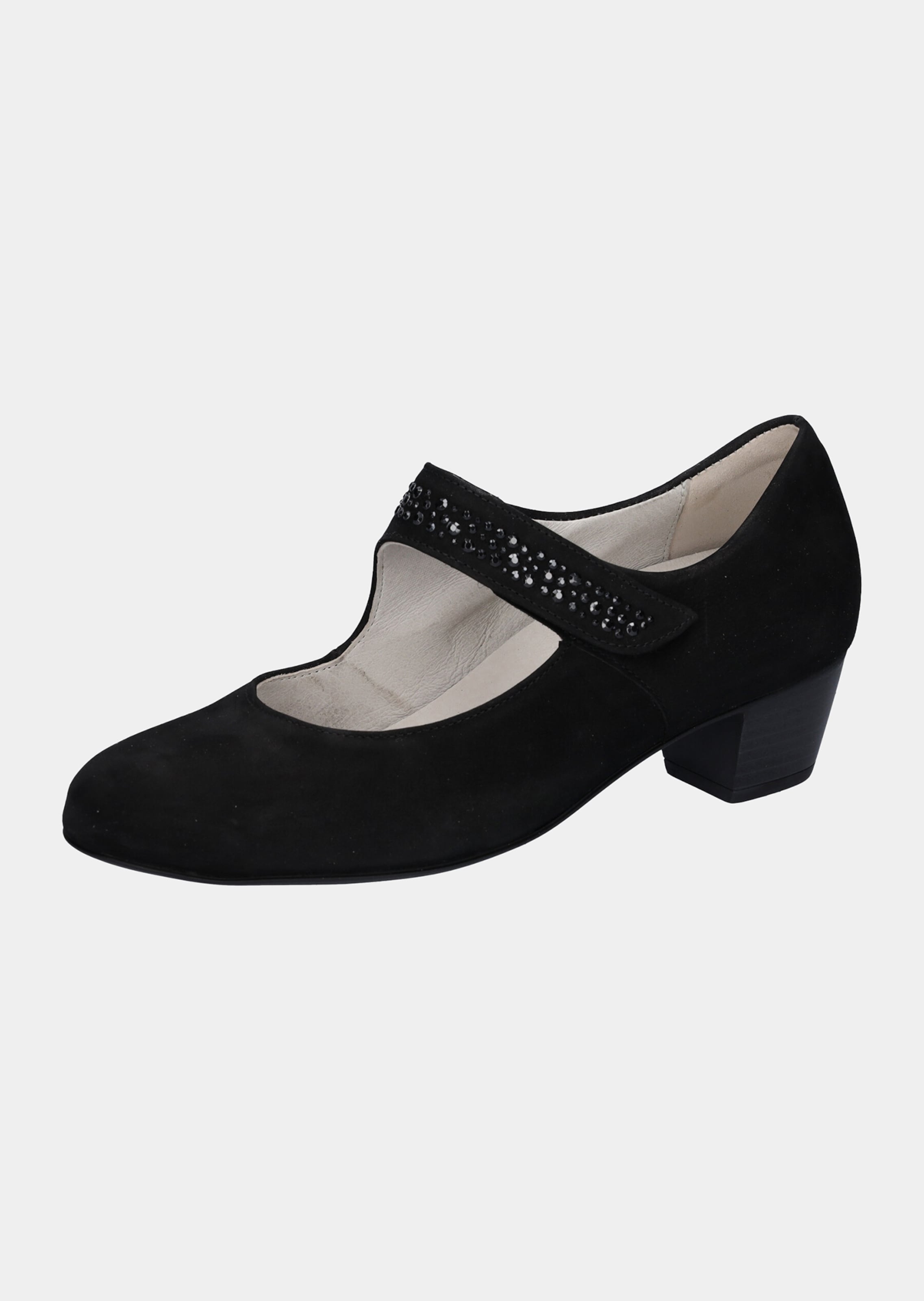 Pumps van nubuckleer met siersteentjes