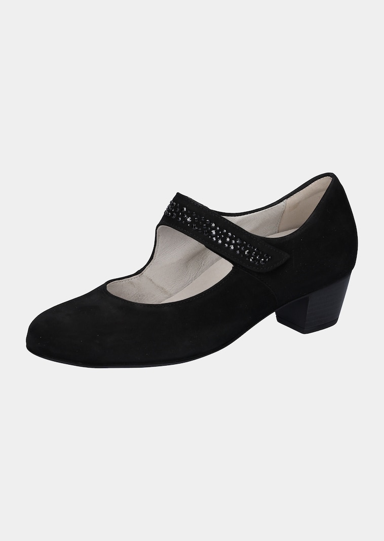 Pumps van nubuckleer met siersteentjes