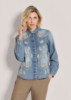 Denim blouse featuring floral embroidery thumbnail 2