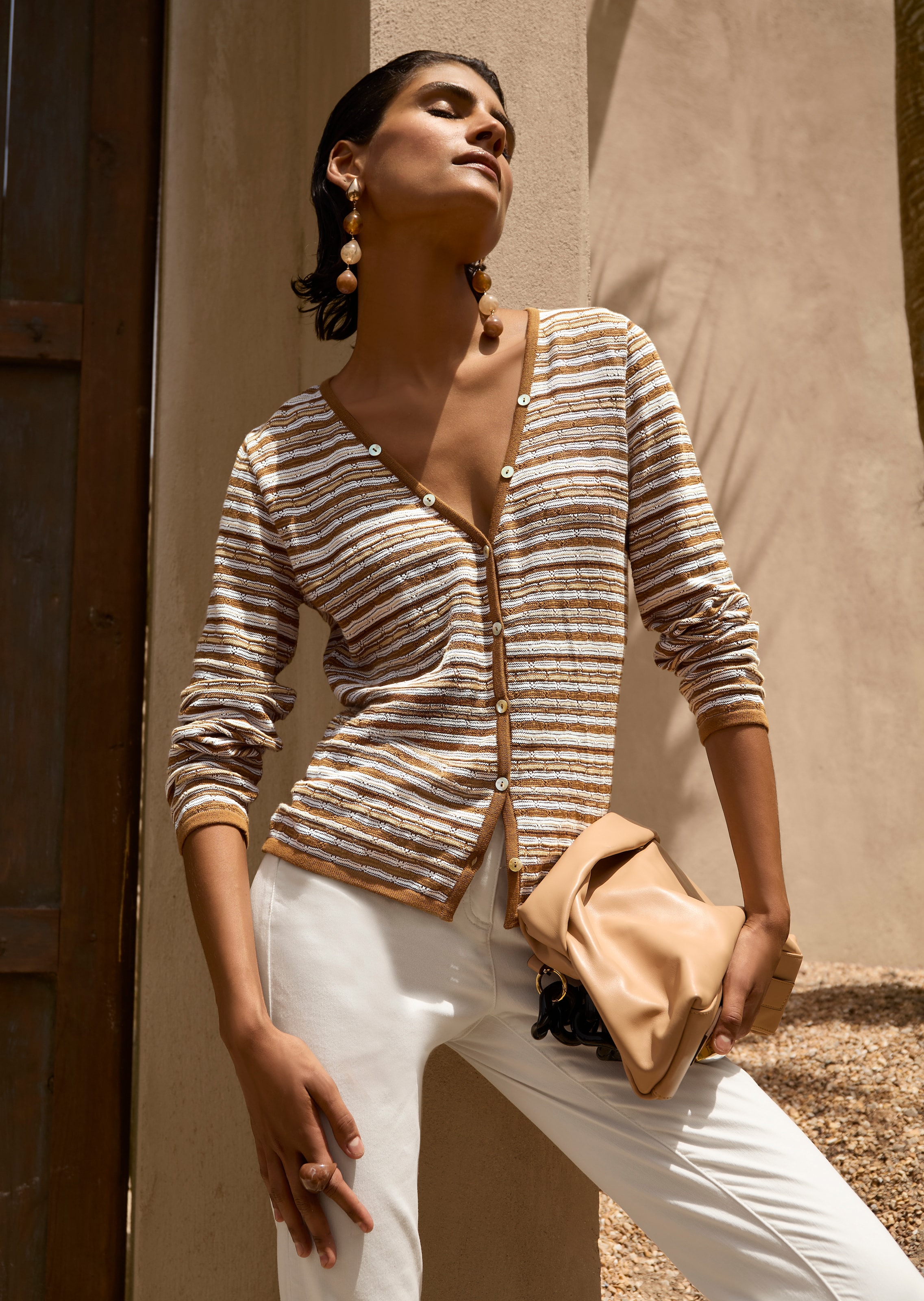 Narrow cardigan with multicoloured stripe pattern