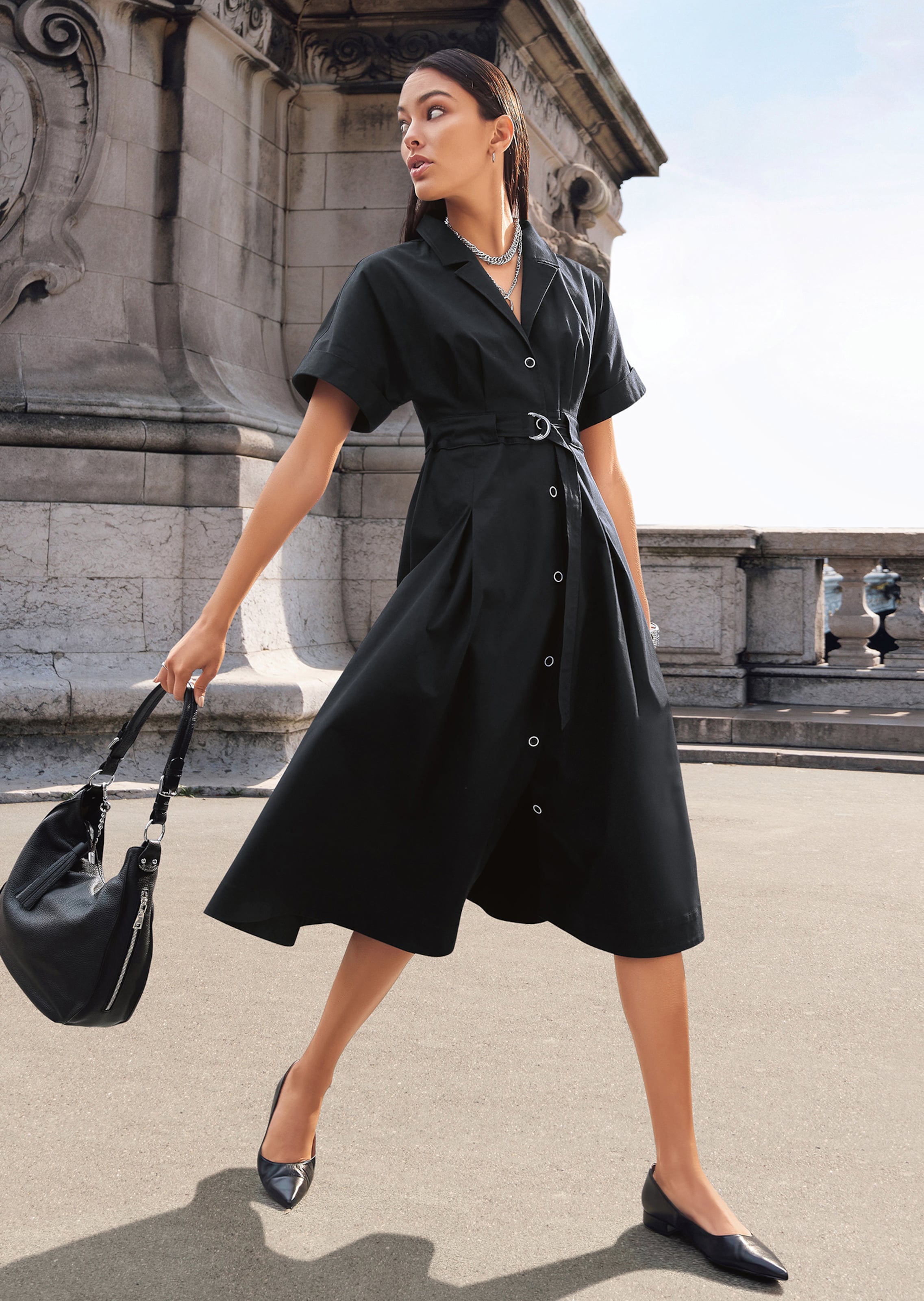 cotton shirt dress with belt in black Color:MILK CHOCOLATE 40 Best Comfortable Shoes go-to fits Midi shirt Its breathable cotton construction