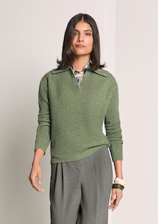 Schimmernder Pullover mit Polo-Kragen thumbnail 1