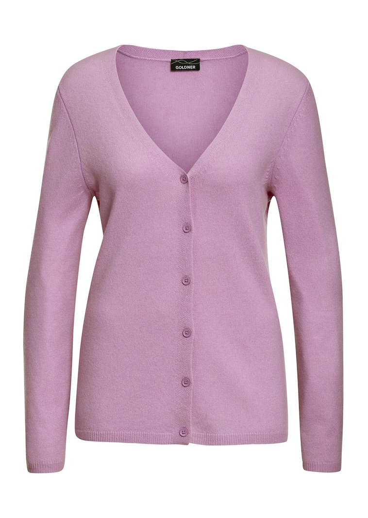 Weiche Kaschmirstrickjacke mit V-Ausschnitt