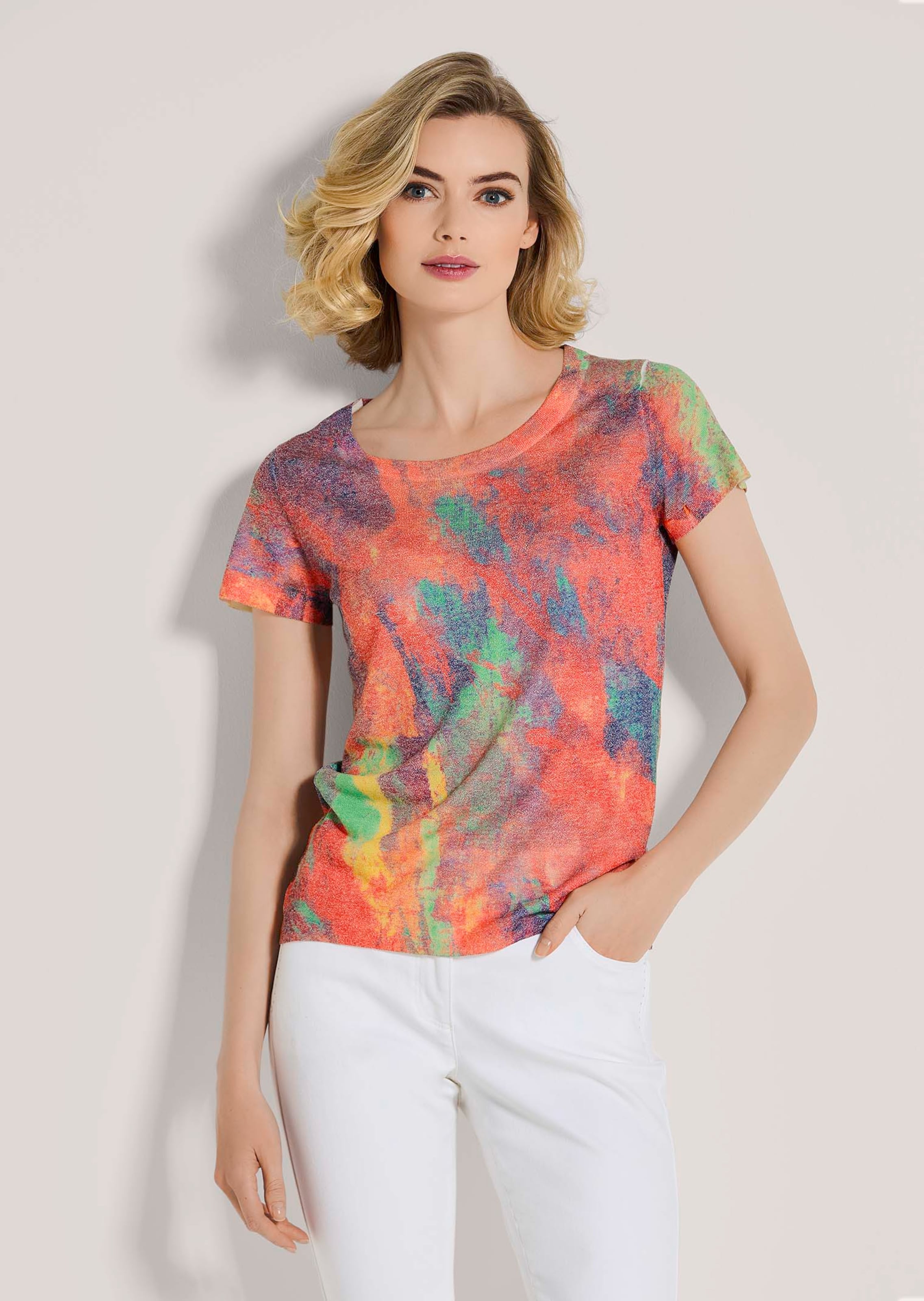Feinstrick-Pullover mit Unikat-Print