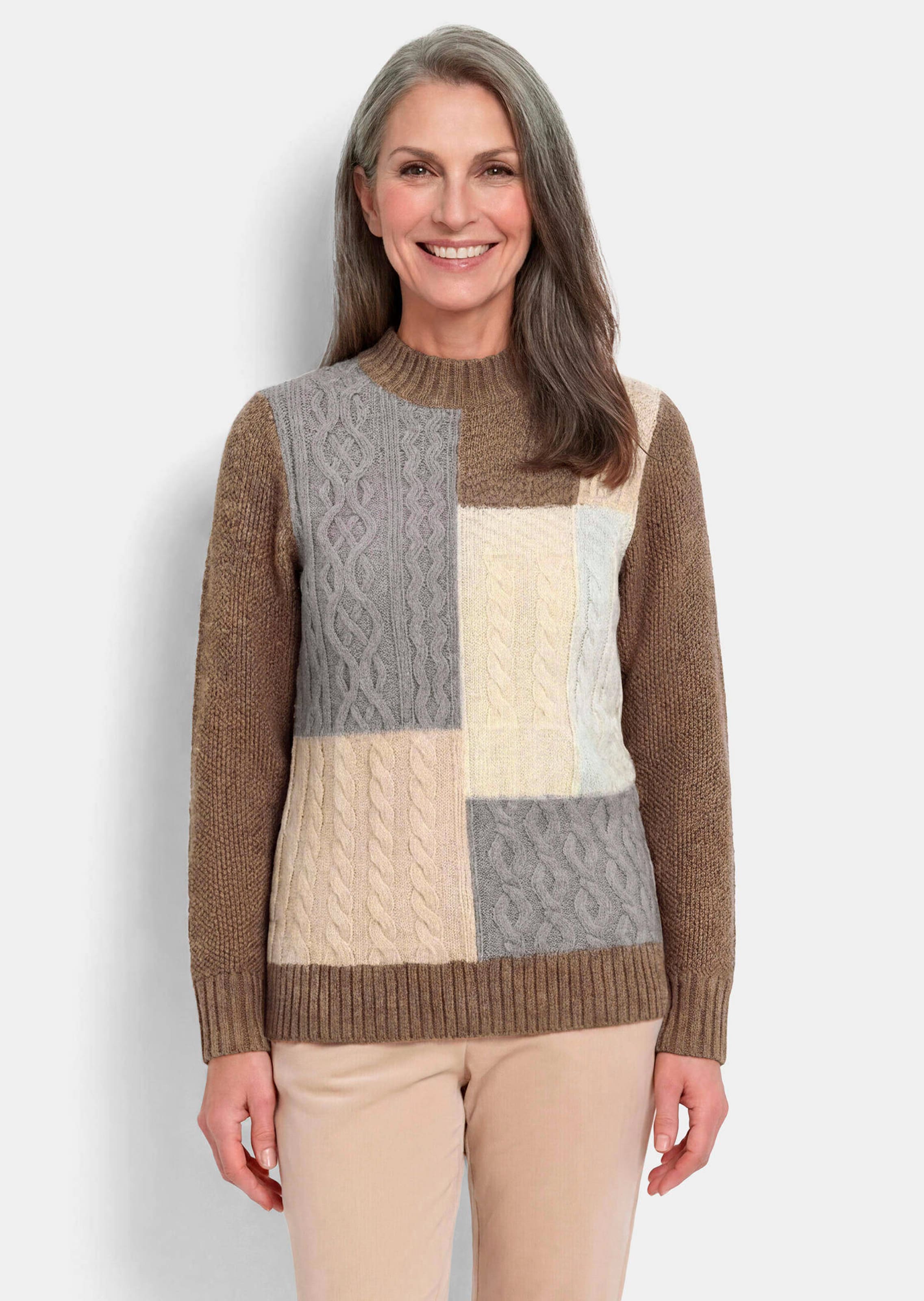 Strickpullover mit Intarsienmuster und Stehkragen