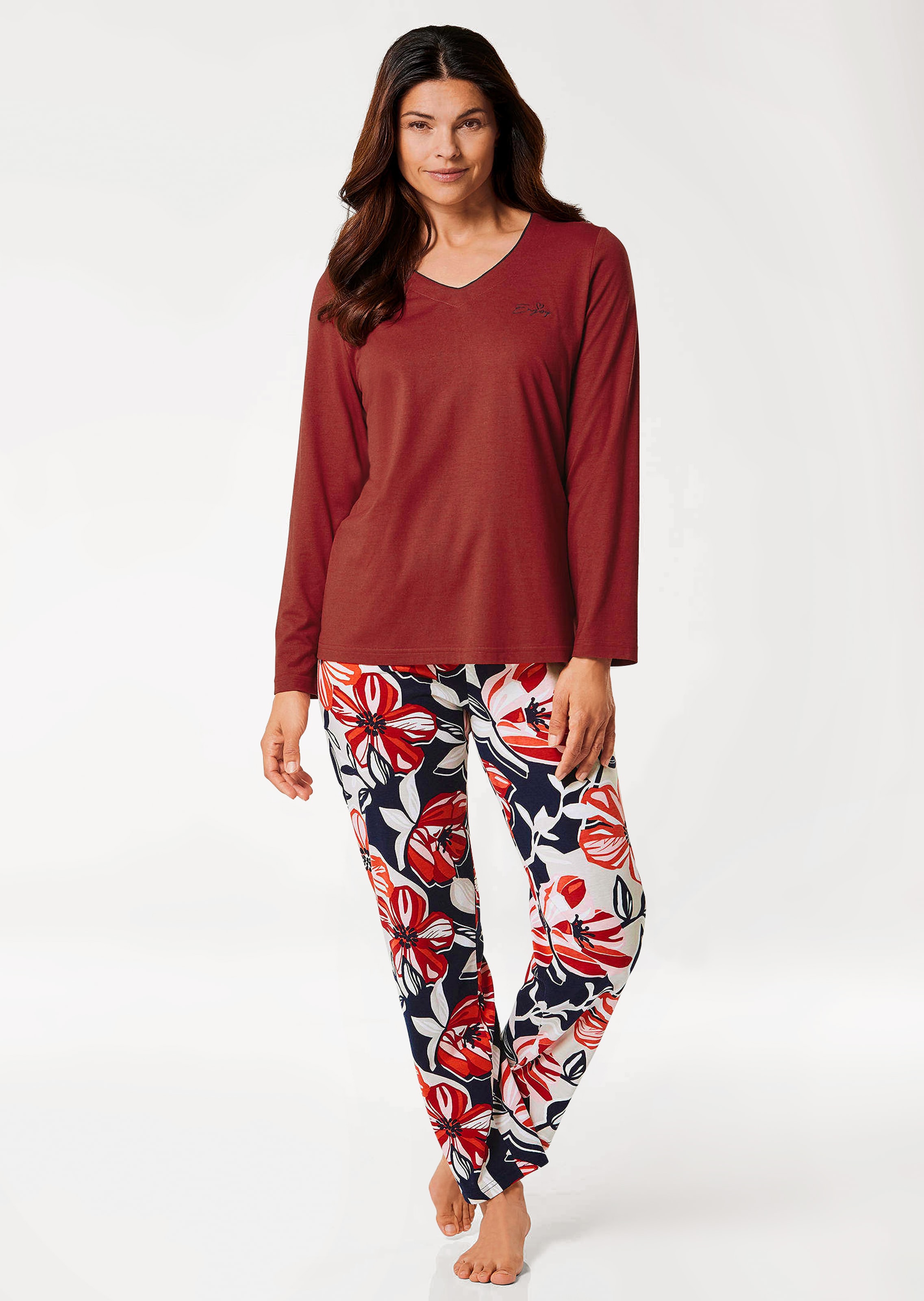 Pyjama mit Stickerei und Flower-Print