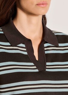 Pull rayé en fine maille avec col polo thumbnail 6