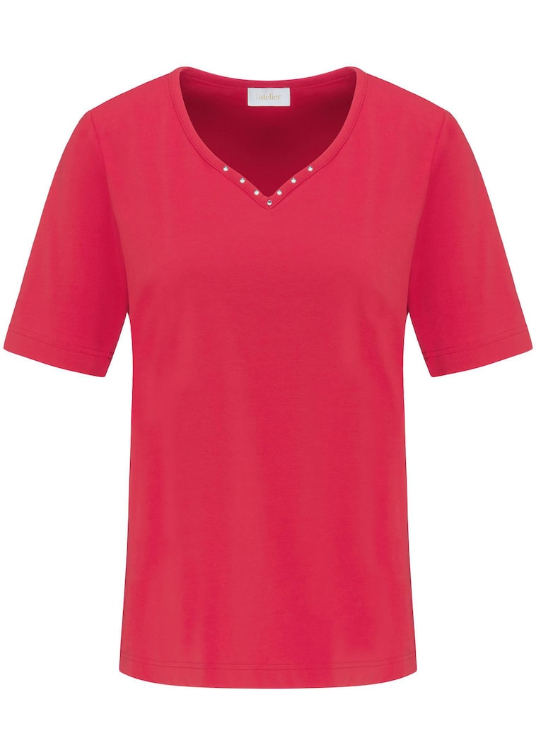 T-shirt avec charmante encolure et pierres décoratives