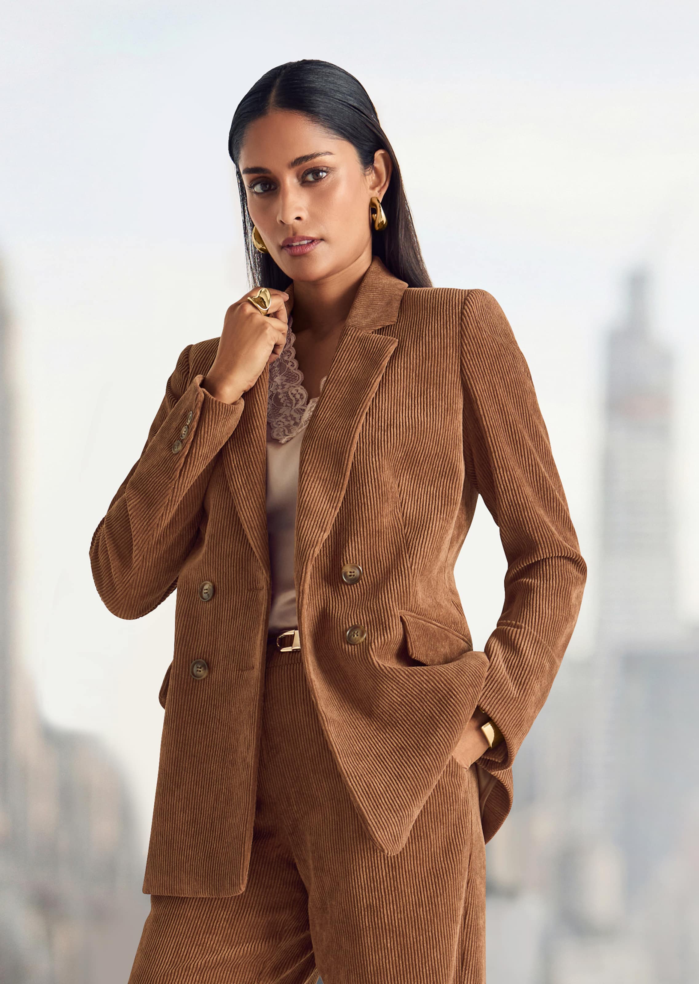 Zweireihiger Blazer in Cord-Optik