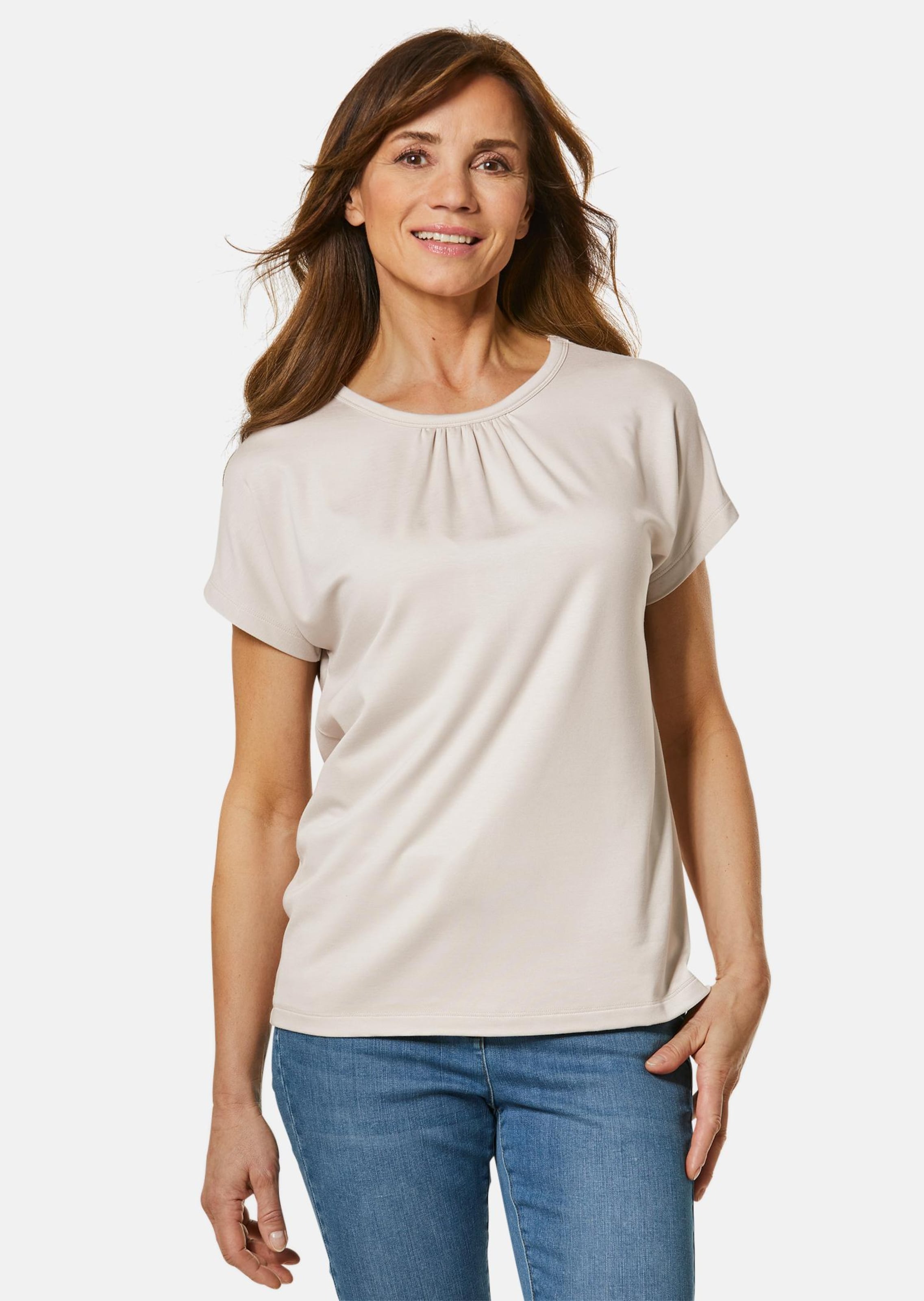 Comfortabel shirt met ronde hals van glanzend materiaal