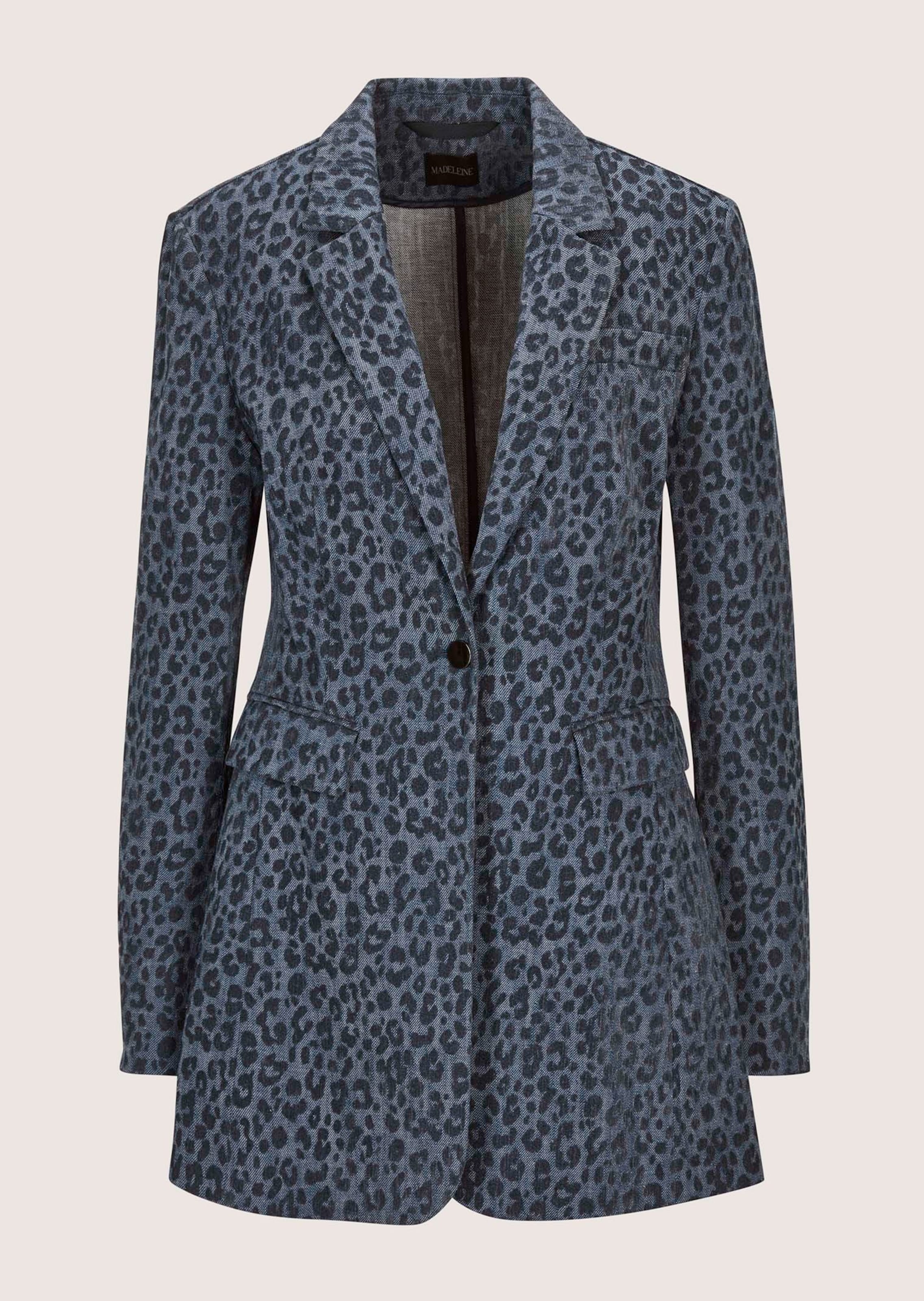 Denim-Blazer mit Leopardenmuster