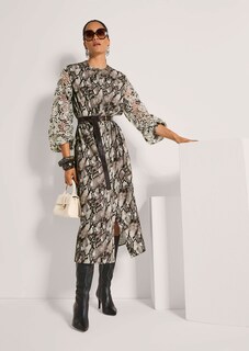 Kleid mit Schlangen-Print und Spitzen-Ärmeln thumbnail 5