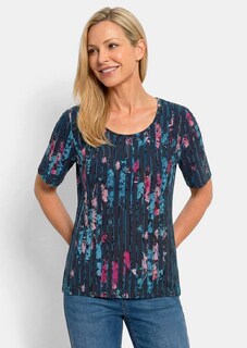 Shirt van viscose met bloemen en verticale strepen thumbnail 1