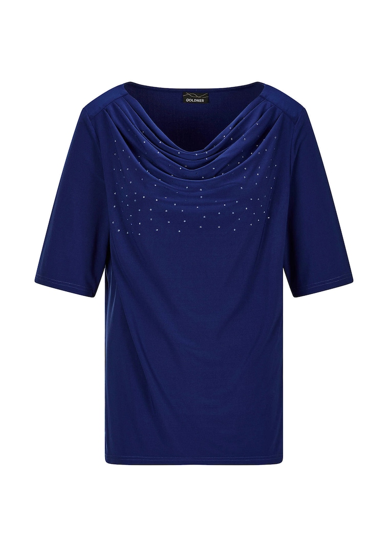 T-shirt à encolure bénitier ornée de pierres scintillantes