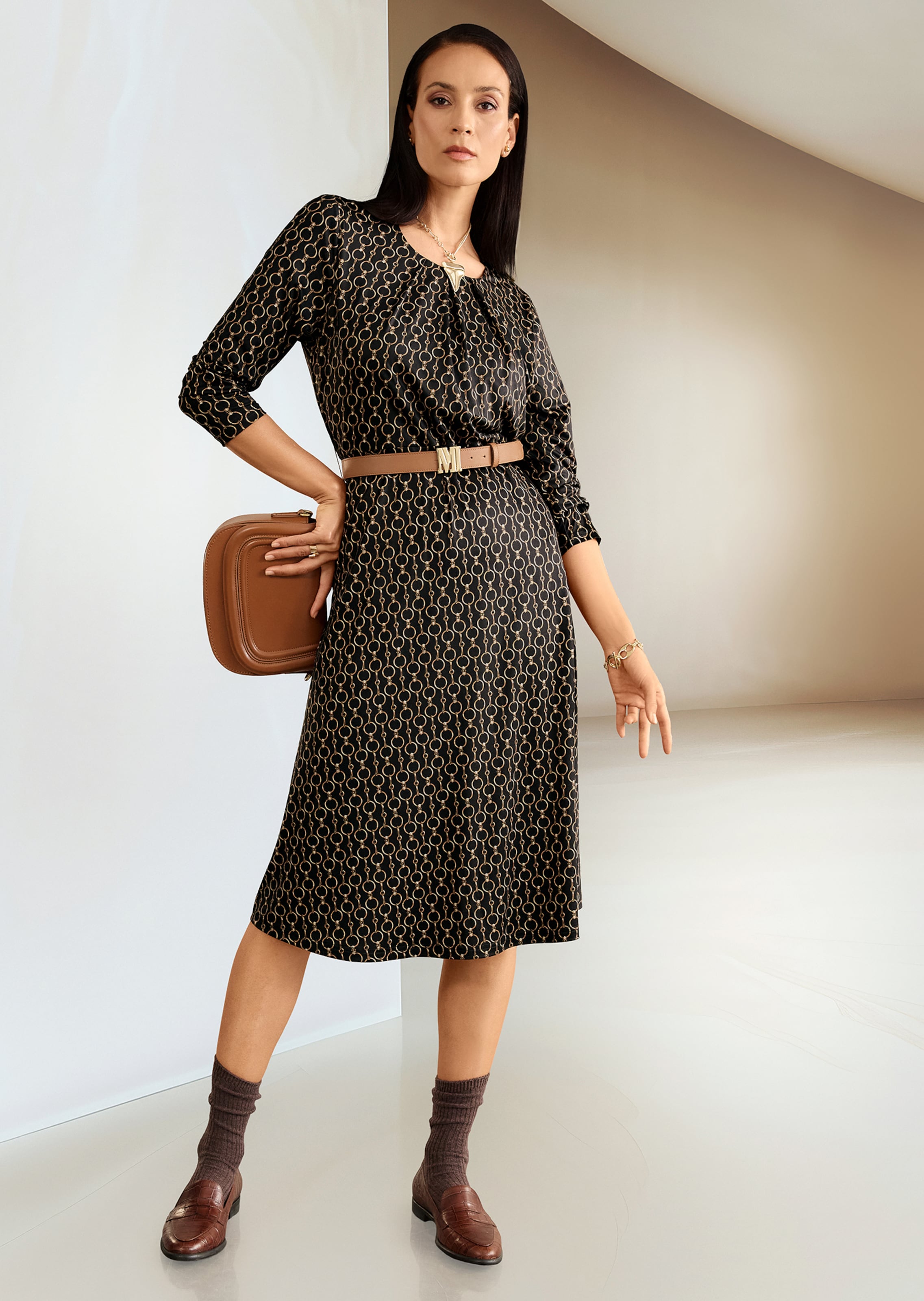 Bedrucktes Kleid mit Bindeband