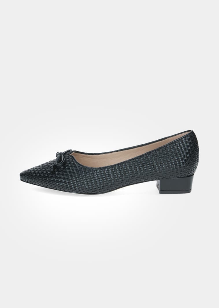 Leren pumps in vlechtlook met blokhak