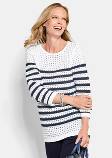 Maritieme, gestreepte pullover met ajourpatroon thumbnail 4