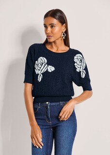 Cloqué-Pullover mit Jacquard-Blüten thumbnail 2