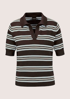 Pull rayé en fine maille avec col polo thumbnail 7