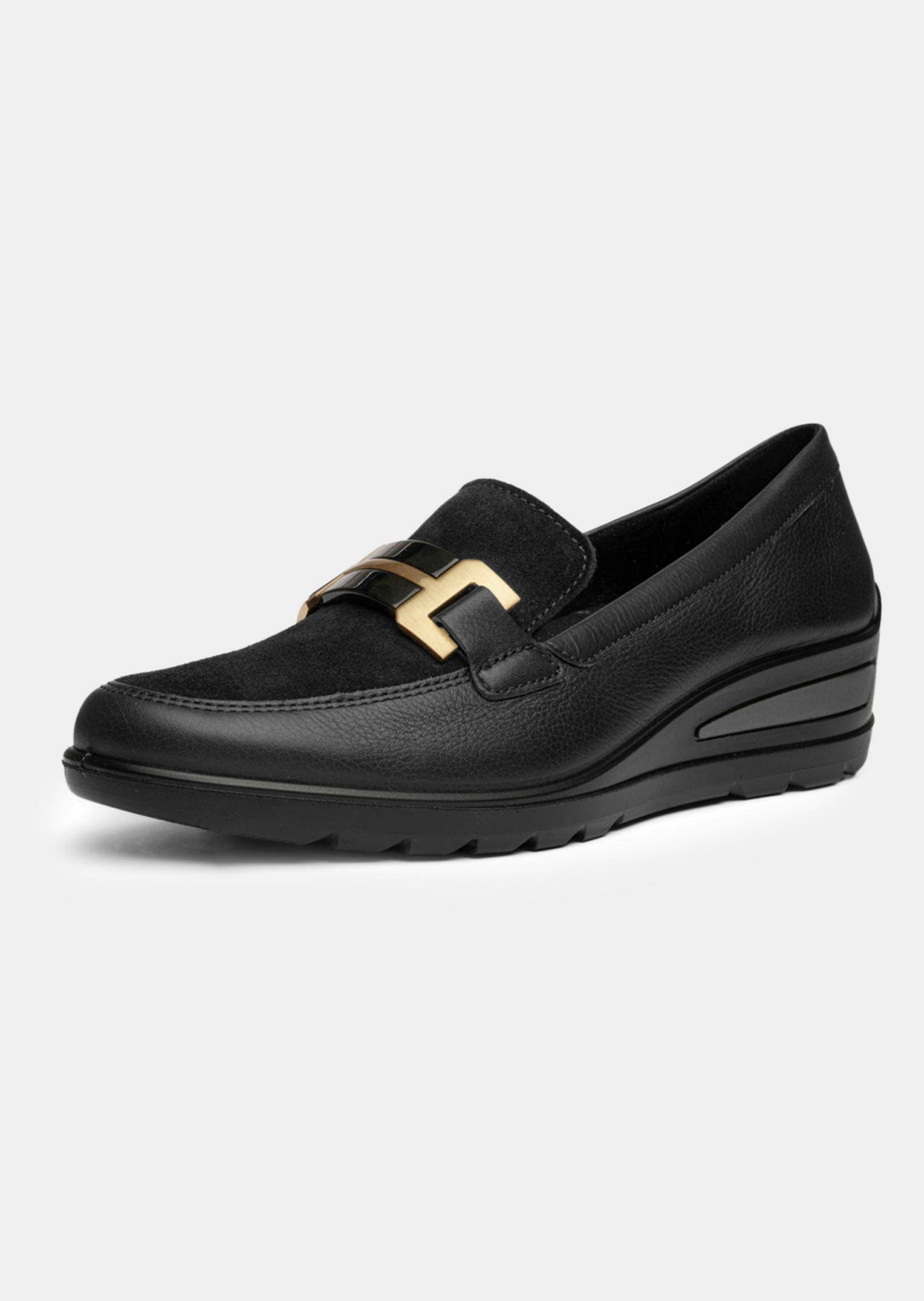 Leder-Slipper mit Zierschnalle