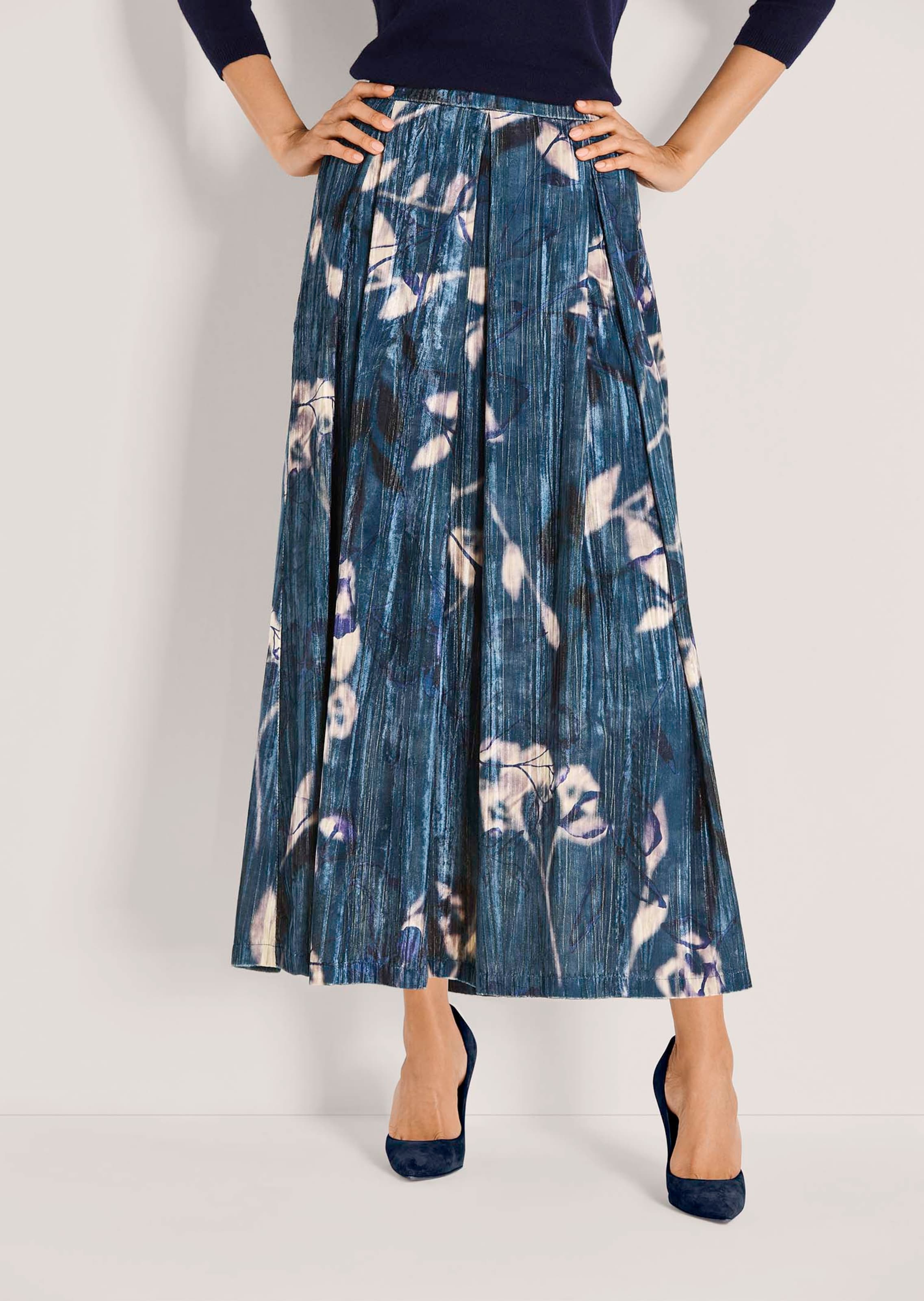 Schwungvoller Crinkle-Samtrock mit Floral-Print