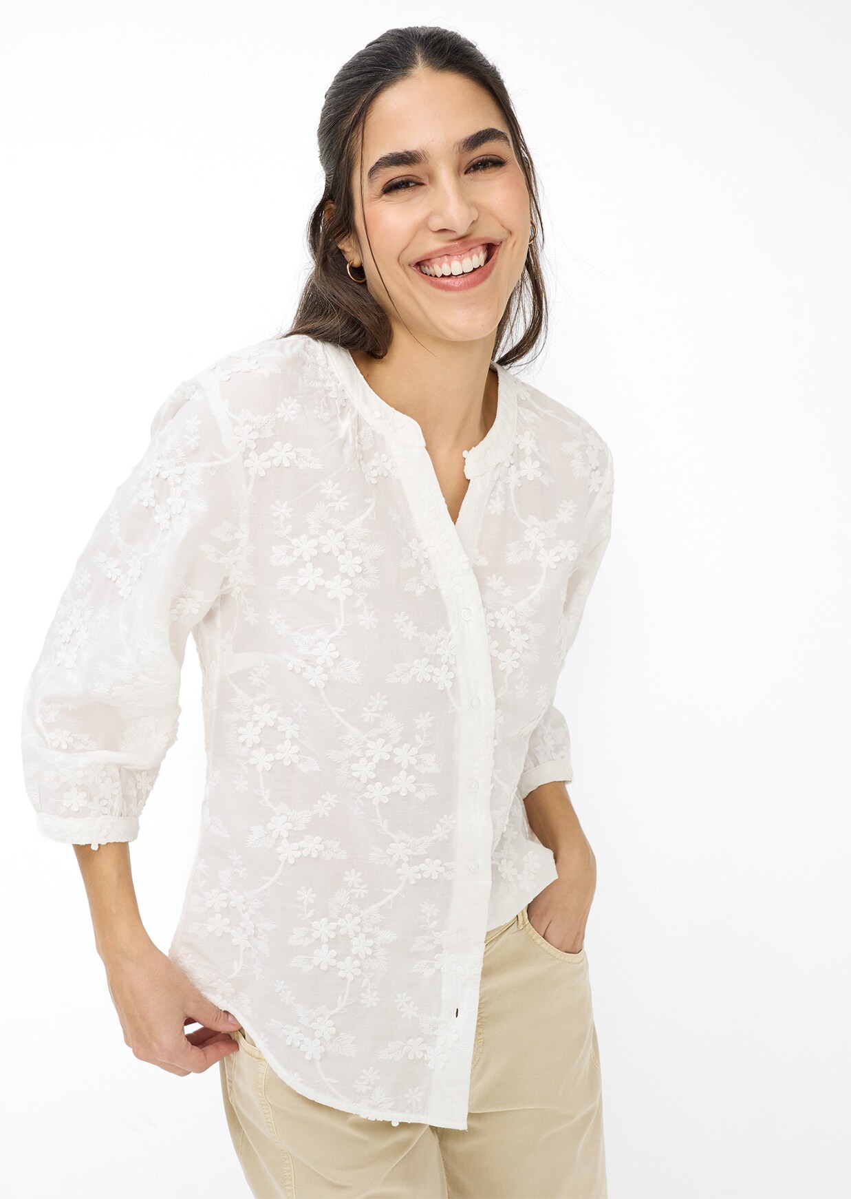 Katoenen blouse met opgestikte bloemen