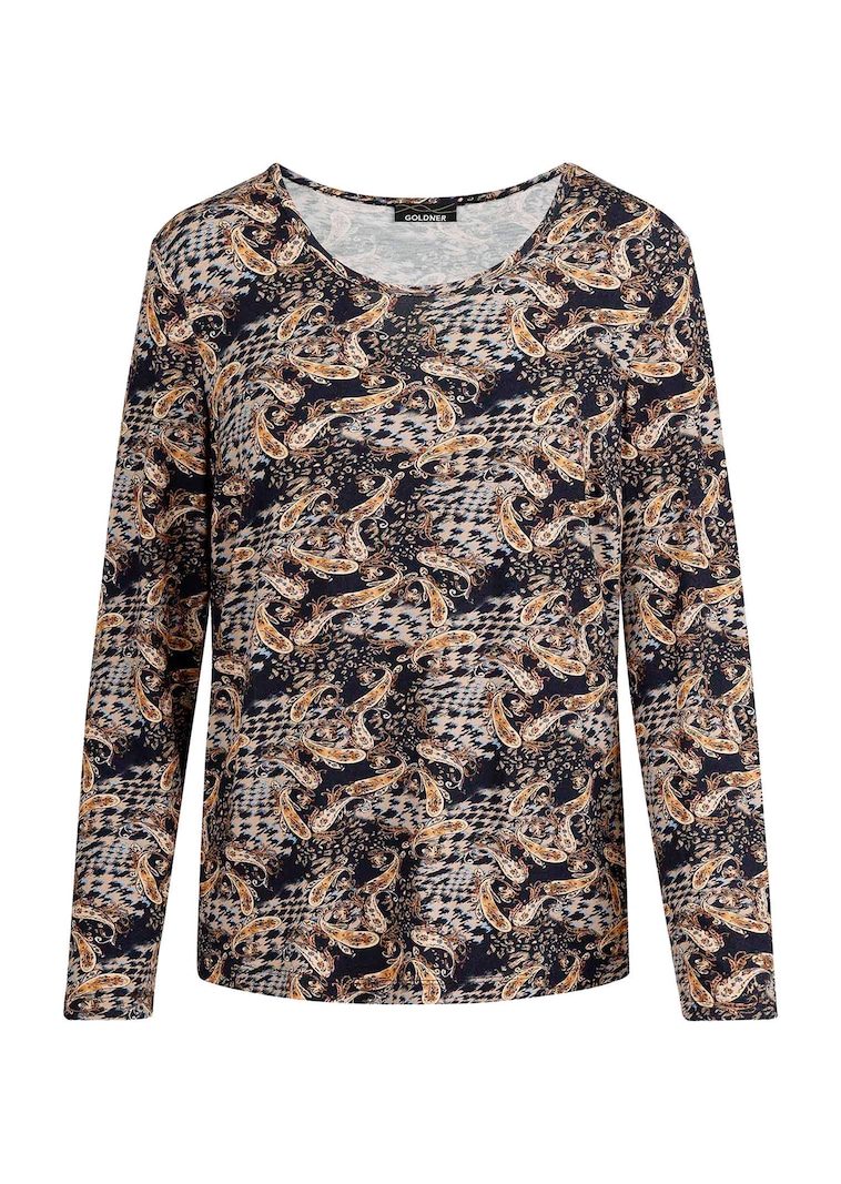 Jersey-Shirt mit Paisley-Print und Hahnentritt