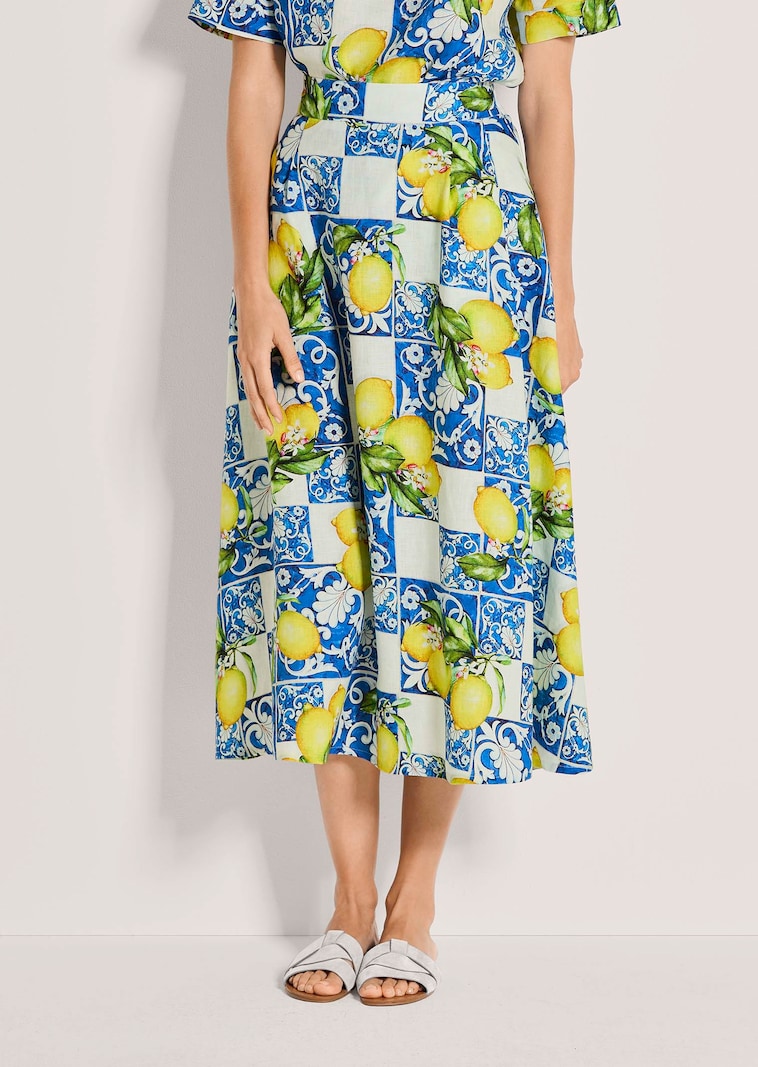A-Linienrock mit mediterranem Zitronen-Print