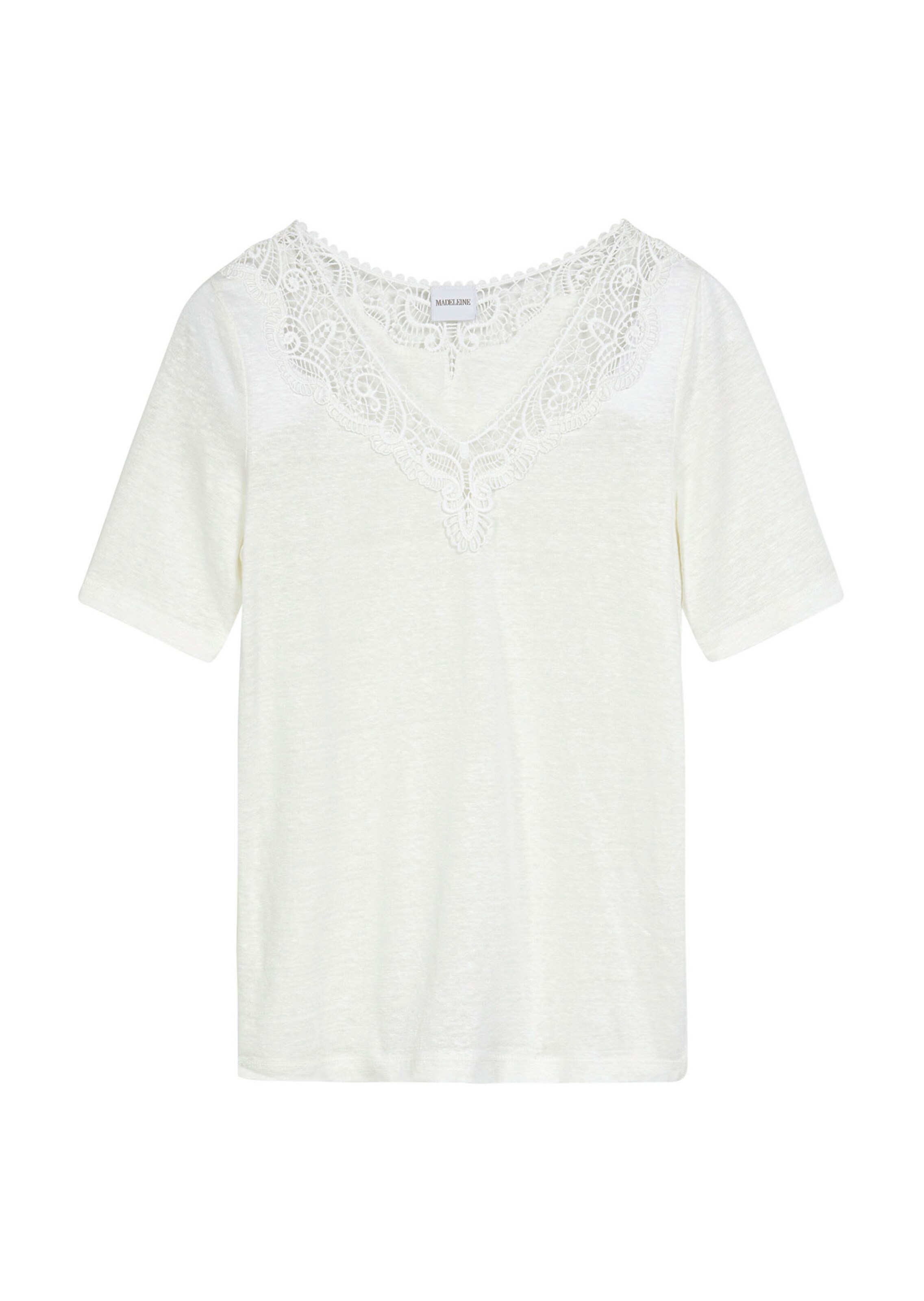 Short-sleeve linen top with lace