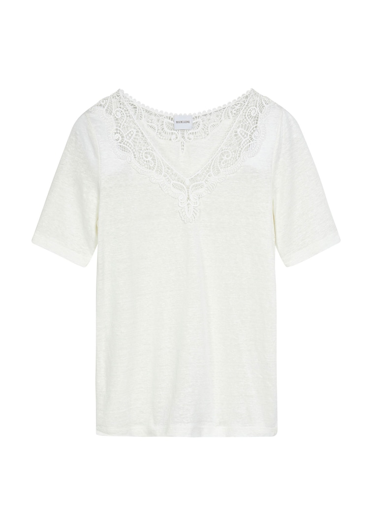Short-sleeve linen top with lace