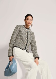 Tweedblazer mit Fransendetails und Glanzgarn thumbnail 5