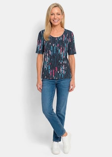 Shirt van viscose met bloemen en verticale strepen thumbnail 2