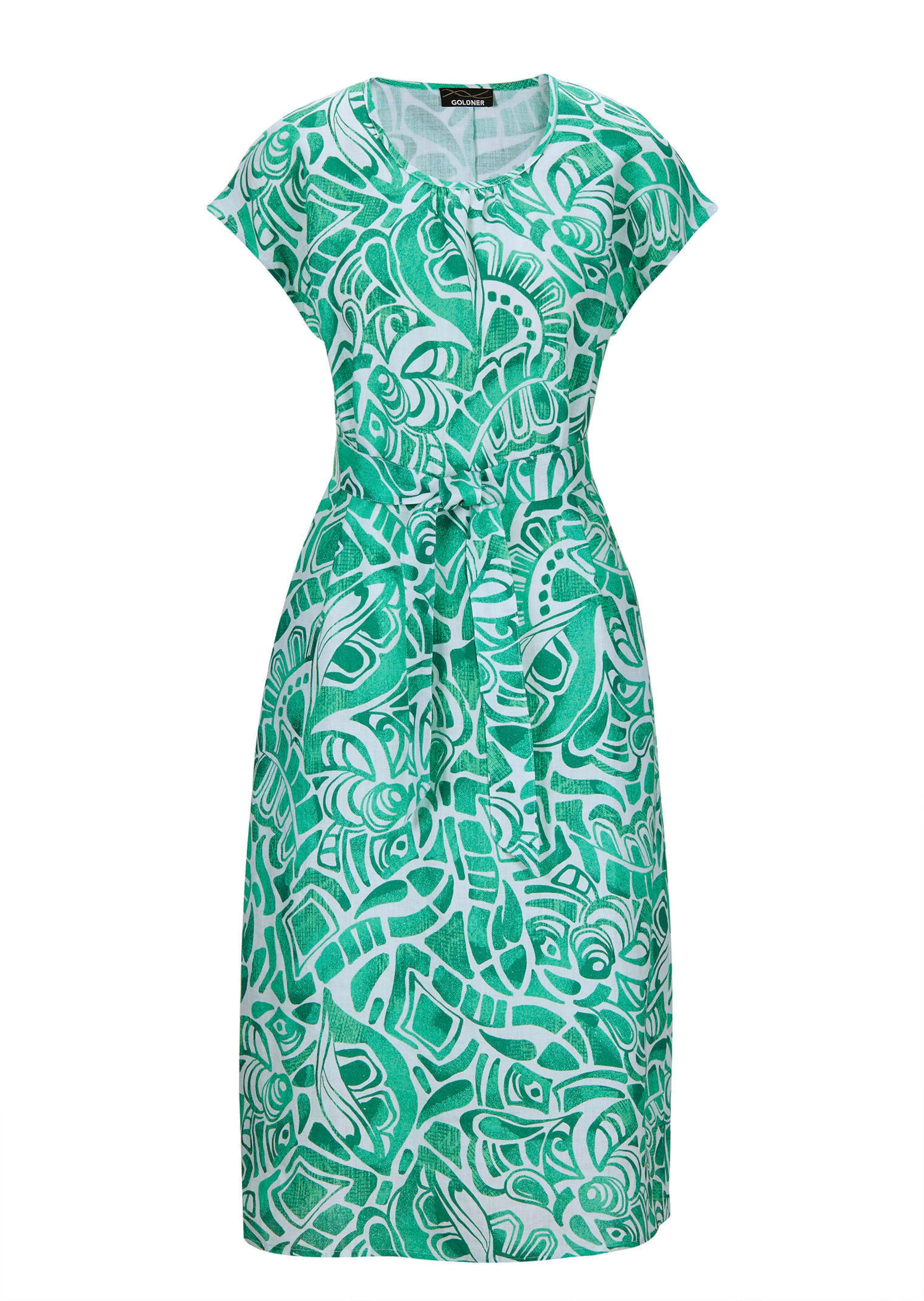 Leinenkleid mit Alloverdruck & Bindegürtel