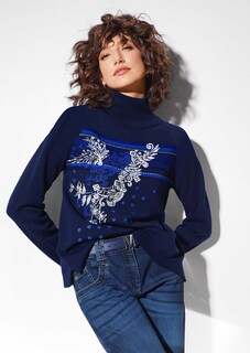 Stand-up collar jumper with print and jacquard thumbnail 1