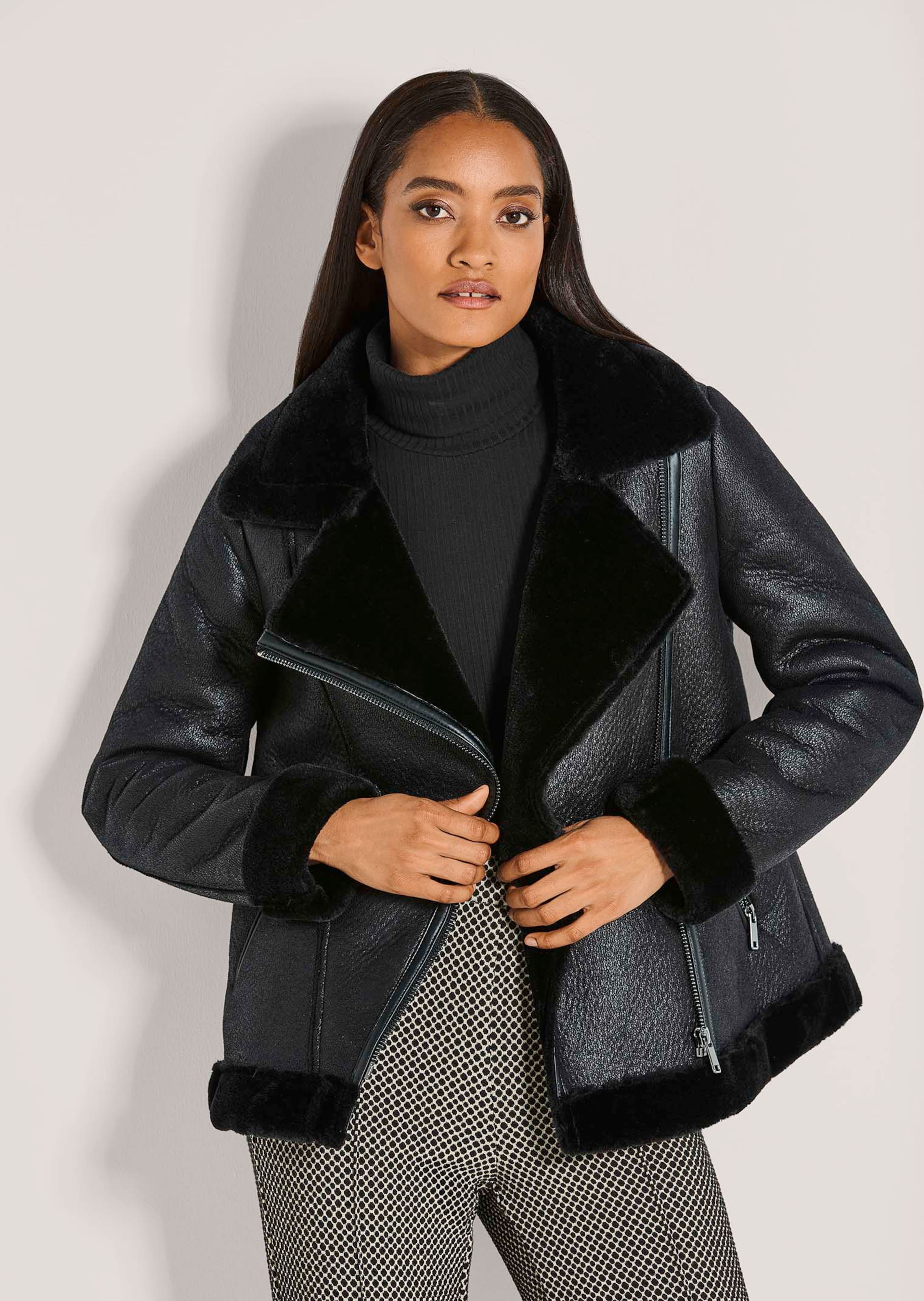 Veste biker en fausse fourrure