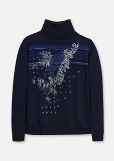 Stand-up collar jumper with print and jacquard thumbnail 2