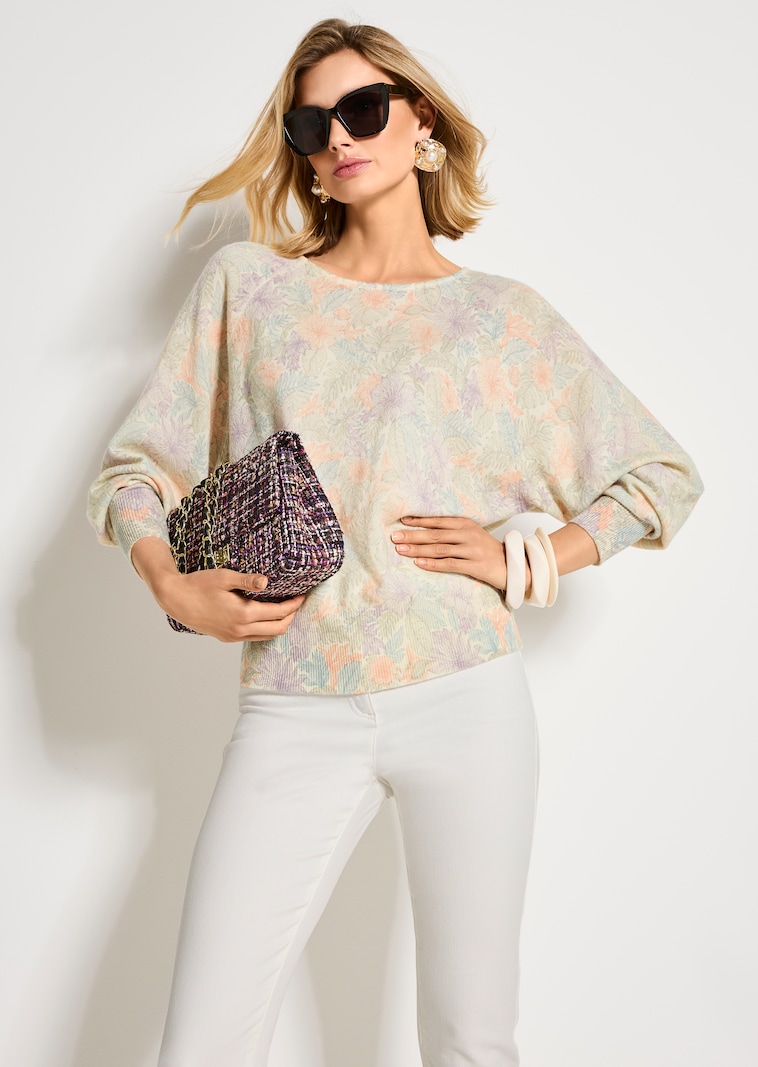 Kaschmirpullover mit pastelligem Blütenprint