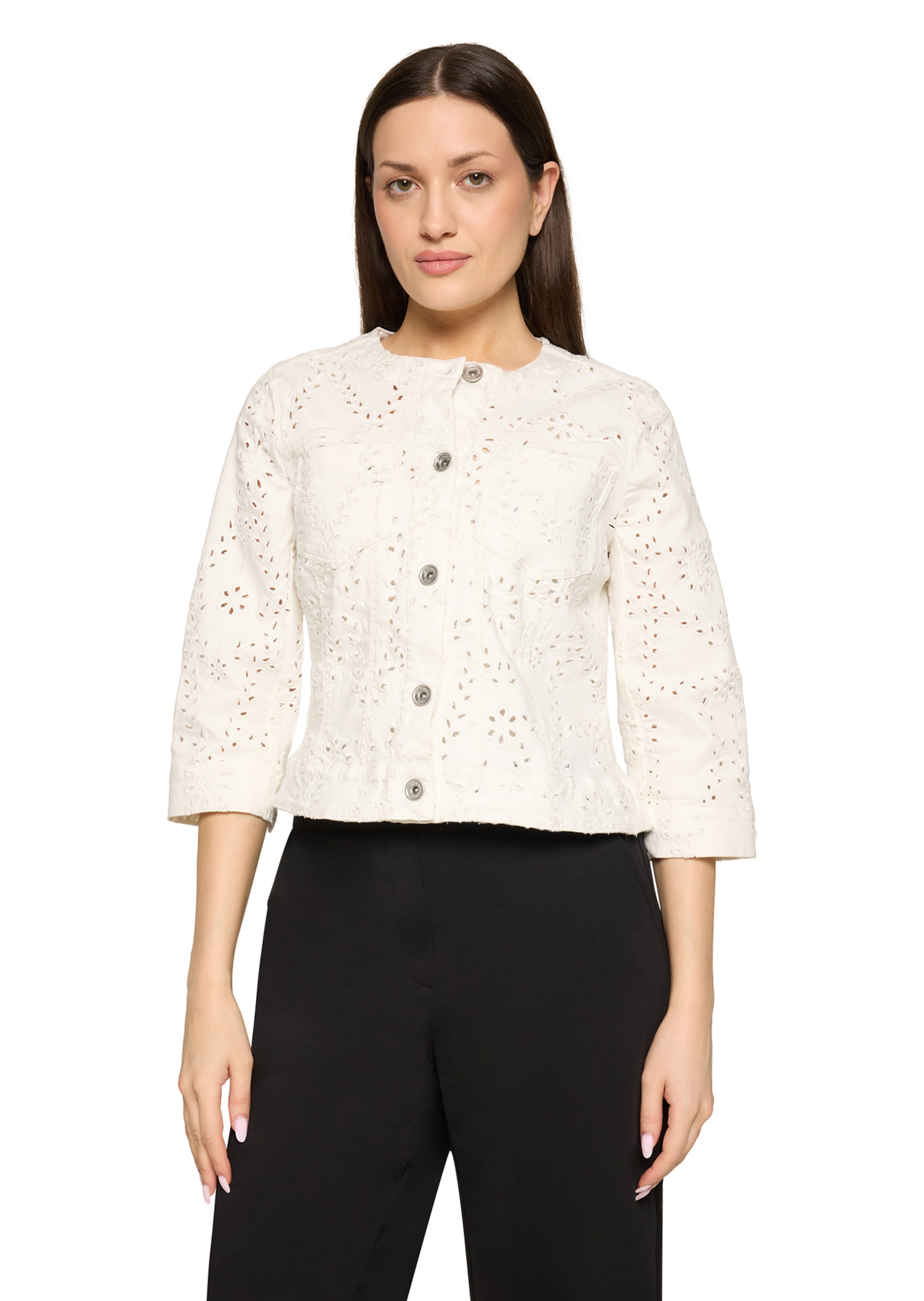 Kurzjacke mit floraler Lochstickerei