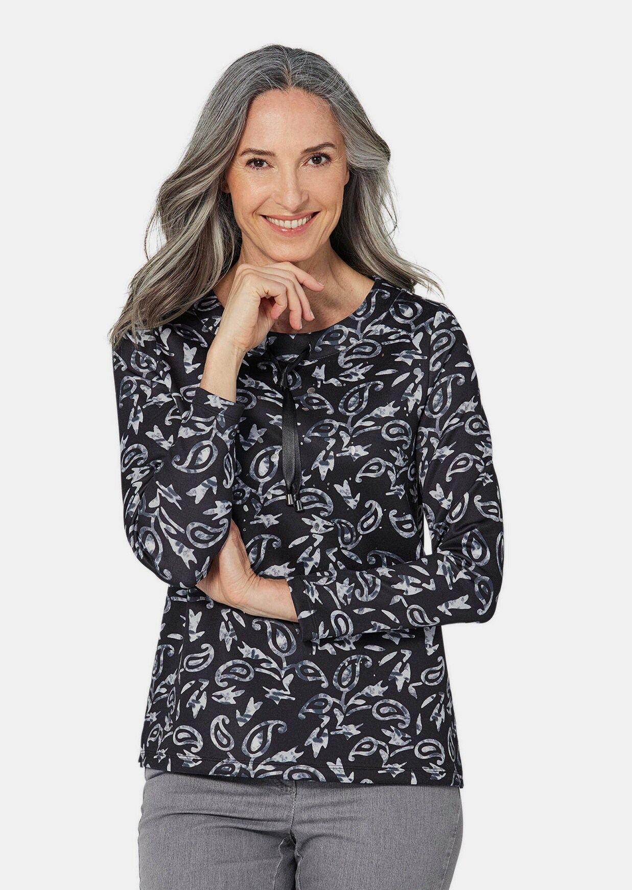 Shirt met metallic print en lange mouwen