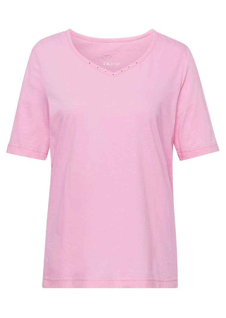 T-shirt avec charmante encolure et pierres décoratives