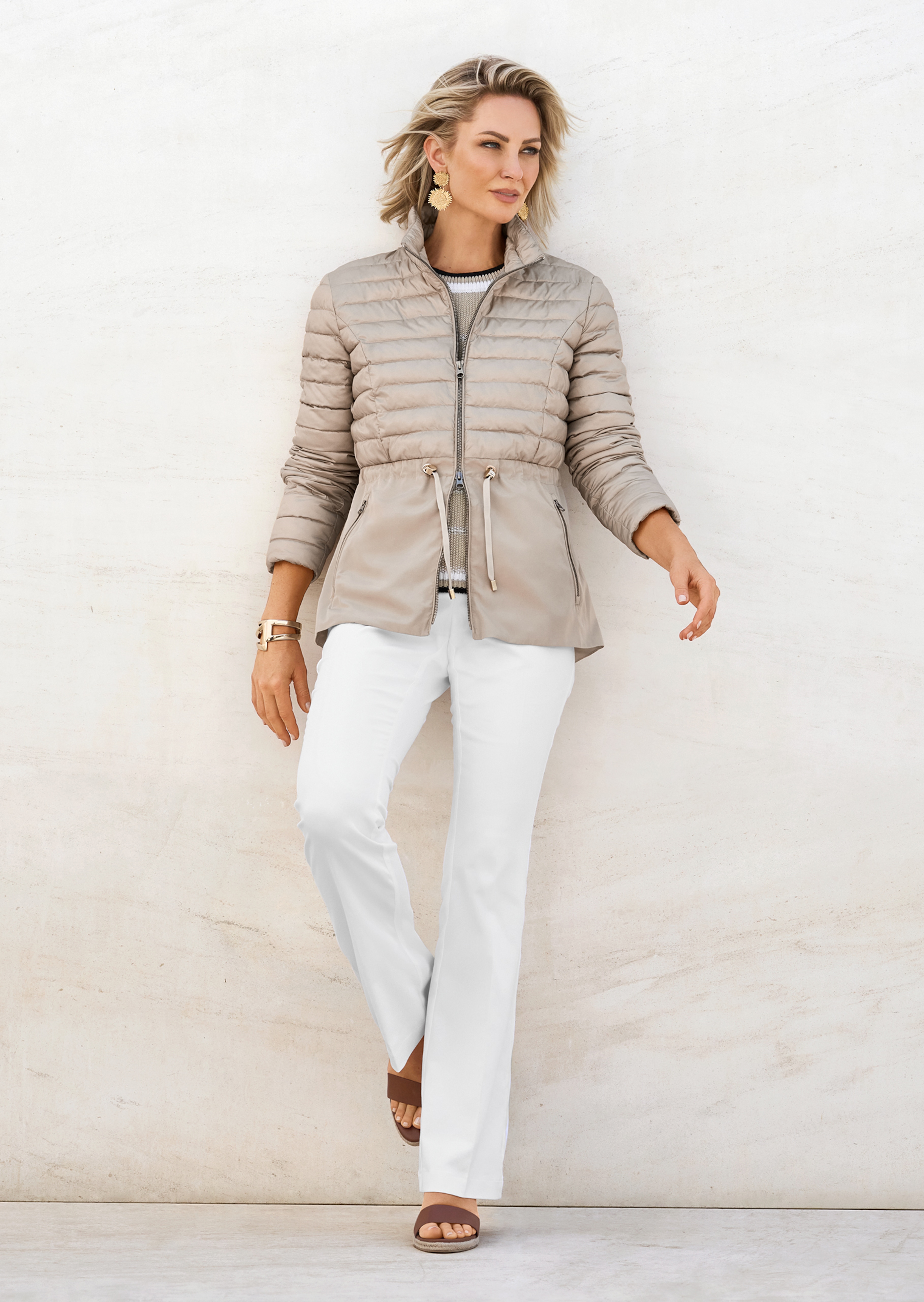 Stehkragen-Jacke im Material-Mix